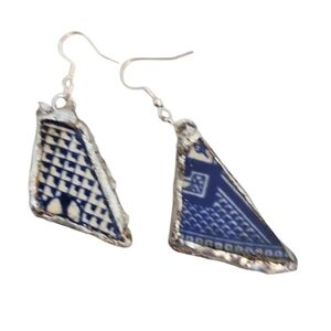 Blue Willow Porcelain Shard Earrings Silver-Plated